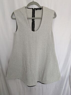 PFEIFFER Australian Designer Plunge Deep V Scoop Tweed Grid Mini Dress Tunic S